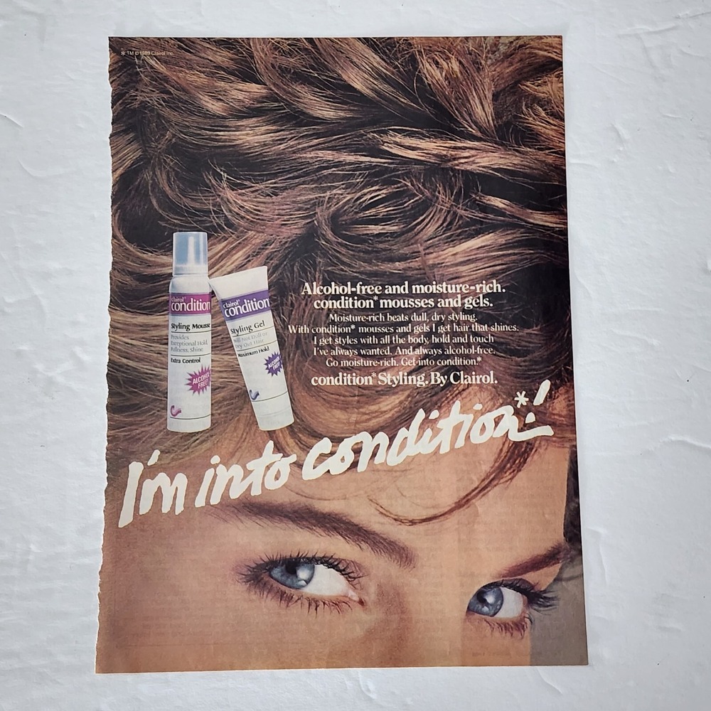 Vintage 1989 Clairol Condition Hair Care Print Ad Woman Blue Eyes 8x10 Clipping